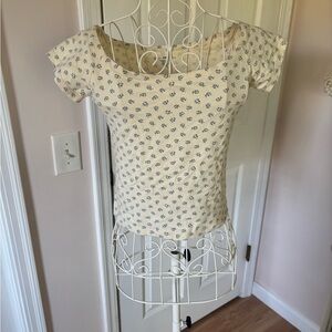 Brandy Melville Cream and Blue Floral Tee